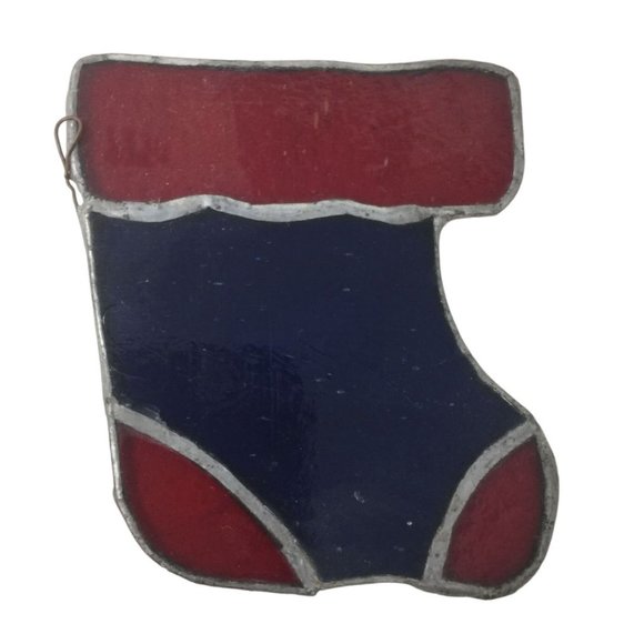 Stained Glass Christmas Stocking Ornament Suncatcher Red/Blue - Picture 2 of 5